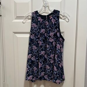 Vince Camuto Navy and Pink Floral Sleeveless Blouse